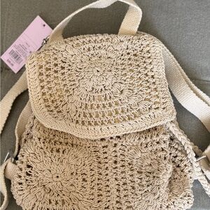 Wild Fable Beige Crochet Women Backpack